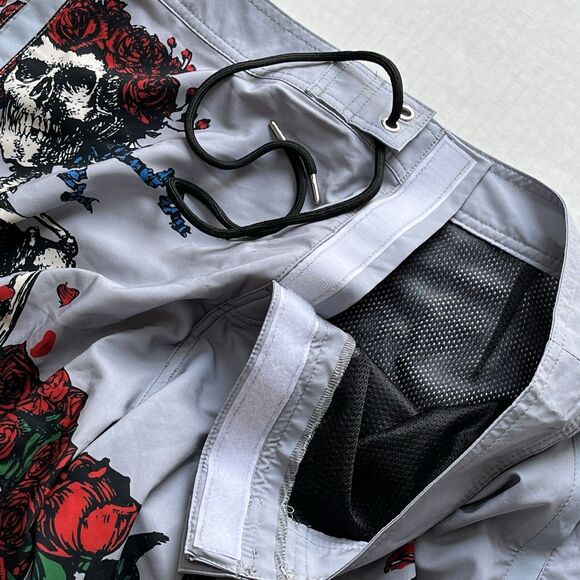 Sec 119 Board Shorts Mens 36 Grateful Dead Skeleton Red Roses Lightweight Trunks - Picture 9 of 12